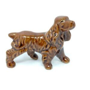Vtg Redware Dog Cocker Spaniel  Figurine Japan Glossy Glaze‎ Pup Outside Decor